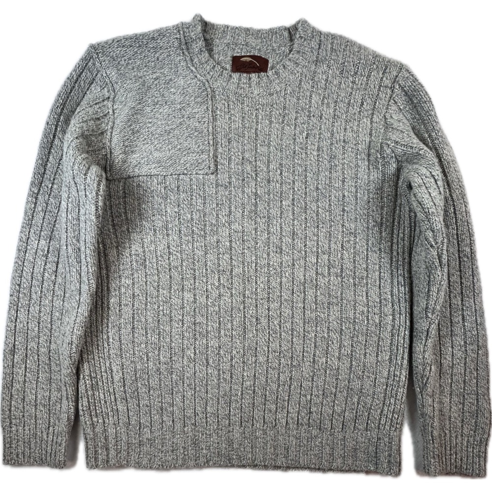 Bob Timberlake Mens Large Grey Ribbed Wool Blend Shooting Sweater Elbow Patches